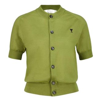 Ami (WMNS) AMI Short-Sleeve Merino Wool Cardigan Matcha Green FKC387-KN0039-A091