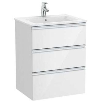 Roca Roca - Pack Unik Mueble Base De 3 Cajones + Lavabo Central The Gap Color: Blanco Brillo - Medidas: 605x460x763 Mm