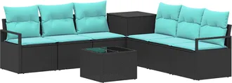 vidaXL Juego De Sof&aacute; 8 Uds. Negro Y Azul Rat&aacute;n Sint&eacute;tico Y Acero Vidaxl