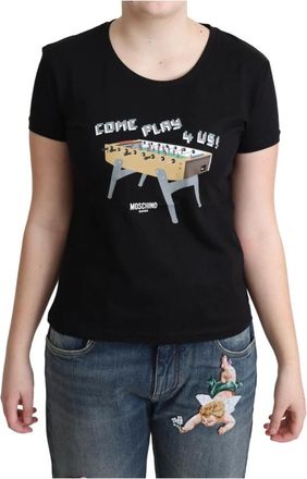 Moschino Stijlvol zwart katoenen T-shirt met speelse print - Dames - T-shirts - Zwart - S - Katoen - Tops