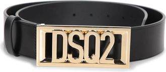 Dsquared2 Zwarte Leren Riem met Verhoogd Logo - Heren - Riemen - Zwart - 95 CM - Accessoires