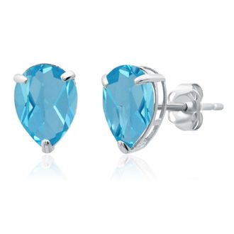 MAX + STONE 14k Yellow or White Gold Teardrop 8mm Gemstone Pear Shape Stud Earrings