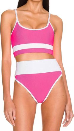Beach Riot Eva Bikini Underwear In Neon Pink/white
