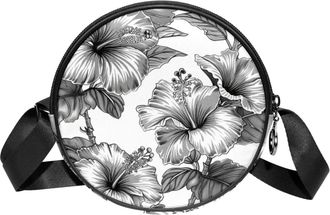 Generic Circle Crossbody Bag for Women, Dark Hibiscus Flower Small Sling Bag Daypack with Zipper Adjustable Shoulder Straps Casual Ladies Girls Round Purse