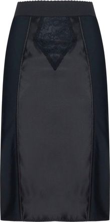 Dolce & Gabbana Black Powernet And Satin Midi Skirt Size L