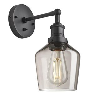 Industville Brooklyn Smoked Glass Schoolhouse Wall Light - 5.5 Inch - Mocha in Dark Grey | Size: Medium
