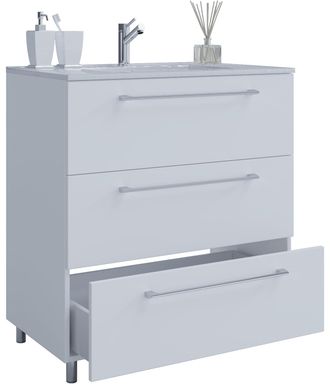 ebuy24 Vcm 2 Piezas Lavabo Lavabo Gabinete Inferior Ancho 60 Cm Muebles De Ba&ntilde;o Conjunto De Pie 3 Cajones Badinos (blanco)