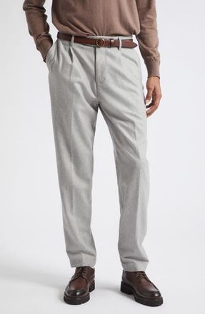 Eleventy Relaxed Fit Pleated Wool & Cashmere Trousers in 13 Lt Melange Gray at Nordstrom, Size 36