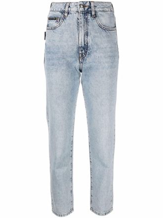 Philipp Plein cropped high-waist bofriend jeans - women - Cotton/Cotton/Polyester - 26 - Blue