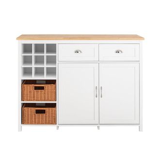 SoBuy Isla de cocina con 2 cestas de rat&aacute;n 2 puertas y 2 cajones blanco