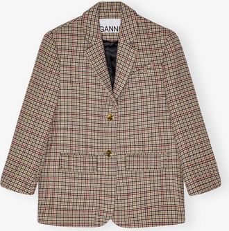 Ganni Beige Check Boxy Blazer