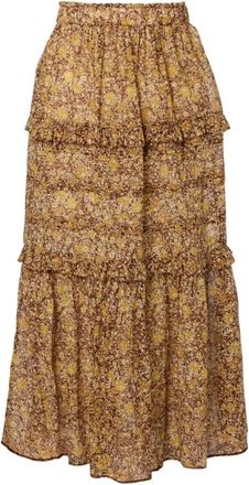 Isabel Marant Volomia Skirt - Dames - Midirokken - Bruin - M - Katoen - Rokken