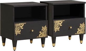 vidaXL Bedside Cabinet 2 pcs Black 40 x 33 x 46 cm Solid Mango Wood vidaXL