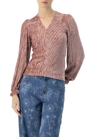 Ivonne Pleated Velvet V-Neck Blouse in Dark Pink at Nordstrom, Size Medium