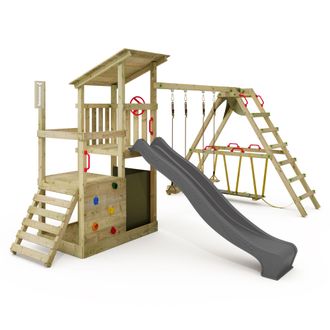 Fatmoose Parque Infantil De Madera Fatmoose Fruityforest Fun Con Surf Y Tobogan En Antracita
