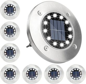 OEM L&aacute;mpara Solar Para Exteriores, 12 Led, Luz De Suelo Para Jard&iacute;n, Luz Blanca Fr&iacute;a, Luces Solares Para Exteriores, Acero Inoxidable, Impermeable, Para C