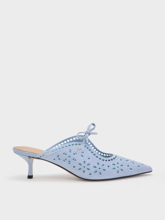 Charles & Keith Leather Embroidered Heeled Mules
