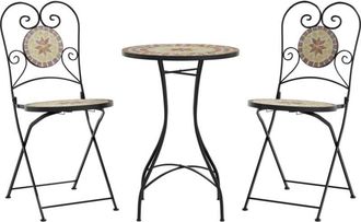 vidaXL Mosaic Bistro Set Terracotta and White Iron and Ceramic vidaXL