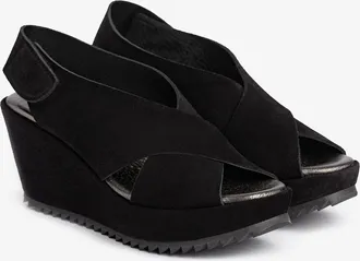 Pedro Garcia Criss-cross wedge sandal in black suede | Federica | Essentials collection | PEDRO GARCIA