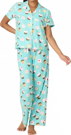 PJ Salvage Sweet Life Cupcake Print 3-Piece Pajama Set In Bright Aqua