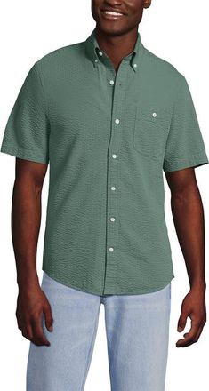 Lands End Short Sleeve Seersucker Shirt in Eucalyptus at Nordstrom, Size Xx-Large