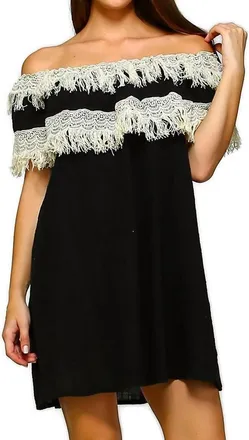 Velzera Off The Shoulder Fringe Mini Dress In Black