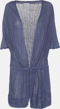 Marina Rinaldi Voyage By Marina Rinaldi Blue Linen Knit Belted Cardigan