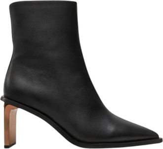 Calvin Klein Leren Enkellaarsjes - Dames - Laarzen met Hak - Zwart - 38 EU - Leer - Schoenen