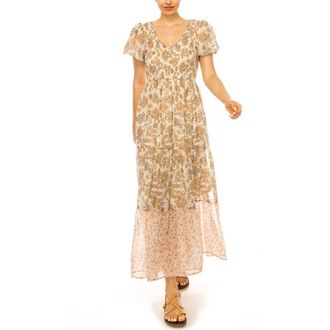 A Collective Story Floral Puff Sleeve Tiered Chiffon Maxi Dress in Natural at Nordstrom, Size X-Large