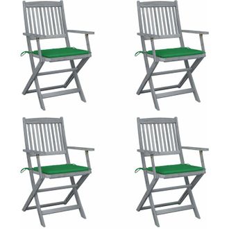 vidaXL Sillas Al Aire Libre Plegables Con Coj&iacute;n 4 Pc Acacia Masiva