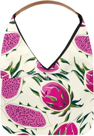 Generic dragon fruit pattern (4) Reusable Lightweight Grocery Bags - Foldable Into Compact Pouch, Washable & Sturdy, Multipurpose for Shopping and Travel