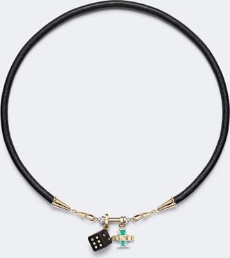 Marie Lichtenberg Collar Dado & One de oro de 18 ct y piel con esmeraldas y diamantes