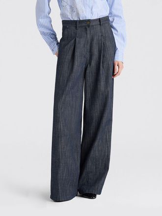 Momoni Jeans wide leg Oak a vita alta in denim di cotone con pince