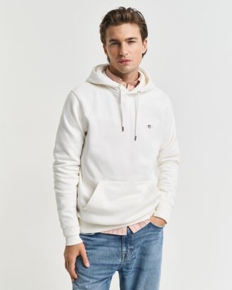 GANT Hoodie GANT REG SHIELD HOODIE, Herren, Gr. 4XL, beige (eggshell), Sweatware, Obermaterial: 80% Baumwolle, 20% Polyester, unifarben, regular fit h&uuml;ftla
