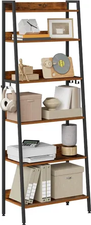Woltu Woltu Estanter&iacute;a De 6 Niveles / Estanter&iacute;a Tipo Escalera Con Estructura Met&aacute;lica (madera/mdf) Para Sal&oacute;n, Cocina Y Oficina - Madera Estilo Vintage + N