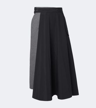 sacai Paneled taffeta and wool flannel midi skirt