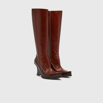 Diesel D-Lucette-Knee-high boots in leather - Boots - Woman - Brown