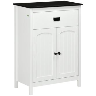 Kleankin Bathroom Storage Unit with Drawer Double Door Cabinet Adjustable Shelf | TJ Hughes