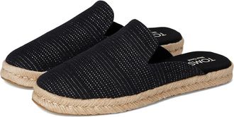 Toms Santiago Mule Womens Flat Shoes Black Metallic Linen Stripe : 7.5 B - Medium, Suede