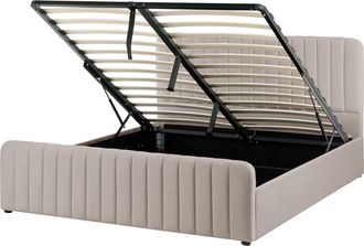 Beliani Cama Con Almacenaje Elevable De Tela Acolchado Patas Metal 160 X 200 Cm Gris Pardo Lunan