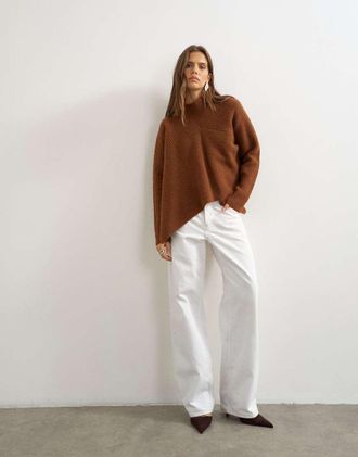 Topshop maglione in maglia con pannelli asimmetrici color gingerbread-Marrone