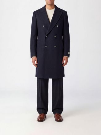 Canali Double-Breasted Long Coat in Wool and Cashmere Blend