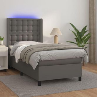 vidaXL Cama Box Spring Y Colch&oacute;n Led Cuero Sint&eacute;tico Gris 80x200 Cm Vidaxl