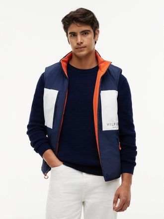 Tommy Hilfiger Mens Water-Repellent Reversible Regatta Vest - Orange Blue - XXL