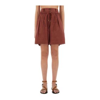 Isabel Marant Isabel Marant, Casual Shorts, female, Orange, Size: M Pleated High-Waisted Linen Blend Shorts