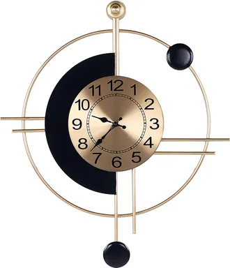 Beliani Reloj De Pared Con Marco De Hierro Color Dorado Y Negro Con Forma Redonda 59 X 67 Cm Allogny