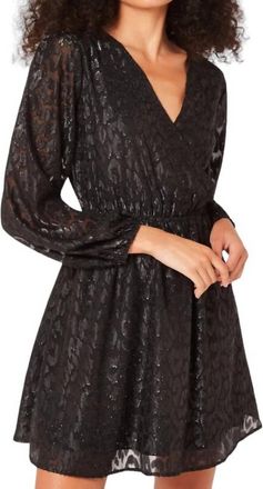 Apricot Lurex Jacquard Chiffon Wrap Dress In Black