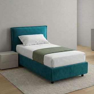 Dmora Cama Individual Atrelmo, Colch&oacute;n Incluido, Desenfundable, Fabricado En Italia, Con Contenedor, Azul