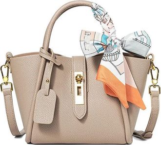 Generic Womens Leather Shoulder Bag - Small Bucket Tote & Crossbody Handbag for Casual Use(Milk Tea Color)