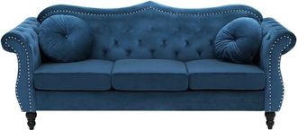 Beliani Sofa 3 Seater SKIEN Velvet Navy Blue